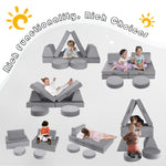 MeMoreCool Kids Modular Play Couch, 8-Piece Convertible Kids Couch Set in Grey, Foam Fort Builder Kids Sofa with Washable Plush Cover for Small Spaces Playroom Nursery, 150 lbs, Ages 1-5
