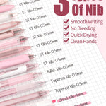Four Candies Writing Ink Pens with Black & Pink Ink and 2Pack Highlighter, Cute Retractable 0.5mm Smooth Writing Pens,Pink Pens for School, Office Girly Stationery Aesthetic Desk Accessories Set of 14