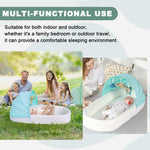 Portable Newborn Nest Lounger-Travel Bassinet,XL co-Sleeper with Canopy & Mosquito Net-Lightweight Foldable Lounger Cotton Cover & Supportive Mattress and Washable, Indoor-Outdoor Use (Green)