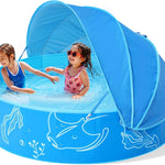 Foldable Kiddie Pool with Canopy: 47in Baby Pool and Beach Tent for Toddlers Infants 6-12 Months and Kids 2-4 Years Old - Portable Water Play with Shade for Outdoor Backyard Beach (Blue-Blue)