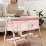 JevrJeur Baby Bassinet, Bedside Bassinet for Baby, Bassinet Bedside Sleeper with Mattress, Storage Basket and 4 Auto-Lock Wheels, Full-Mesh Sides, Bedside Mini Crib for Newborn (Pink)