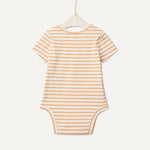 Amazon Essentials x Sofia Grainge Unisex Babies' Short Sleeve Crewneck Bodysuit, Pack of 3, Ivory/Light Camel/Stripe, 0-3 Months