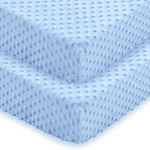 Entisn Baby Crib Sheets 2 Pack, 28 x 52 Inch Minky Dot Fitted Crib Mattress Sheet for Boys, Soft and Warm Fleece Nursery Bedding for Standard Toddler Bed Mattresses (Navy Blue)