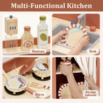 Lehoo Castle Kids Play Kitchen for Toddlers 1-3, Wooden Kitchen Playset Small, Pretend Play Kitchen Toys with Play Food Pots and Pans Accessories