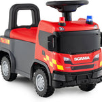 HONEY JOY Ride On Fire Truck, Licensed Scania Push Car for Toddlers, Light & Sound, Under-Seat Storage, No Power Foot-to-Floor Ride On Toy for Kids Boys Girls Gift (Red)