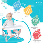 Furmubei Portable Baby Booster Seat with Tray, Toddler Booster seat for Dining, Camping, Travel, Baby Beach Chair 6 Months to 3 Years Old Indoor Outdoor Use Cyan