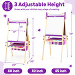 Belleur All-in-One Art Easel for Kids, Adjustable Double Sided Easel for Toddlers with Magnetic Whiteboard & Dry-Erase Chalk Board & Paper Roll, Child Painting Easel for Kid 2-8 Birthday Gift-Purple