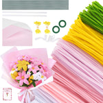 600PCS Pipe Cleaners Craft, Pipe Cleaner Bulk Flower Kit, 6 Colors Chenille Stems Flower Making Kit with Floral Wires, Gardening Tape, Stamen, Floral Wrapping Paper & Ribbon for Art and Craft Supplies
