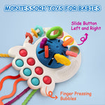 Hooku Montessori Toys for 1 Year Old, Sensory Toys for Babies, Food Grade Silicone Pull String Activity Toy, Fine Motor Toys, Travel Toys, Toddler Infant Girl Boy Gifts