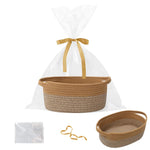 Gift Basket with Gift Bag and Ribbons,Small Rope Woven Shelf Storage,Baskets for Gifts Empty,Birthday,Shower,Decorative Organizer Box for Cat Dog Pet with Handles(White)