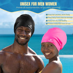 2 Pack Extra Large Swim Cap for Braids and Dreadlocks, Silicone Swimming Caps for Long Hair, Weaves, Extensions, Curls & Afros, Waterproof Adult Swim Hats Bathing Caps for Women Men(Black+Rose Red)