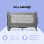 Hauck Sleep N Play Go Plus Portable Baby Travel Cot with Wheels, Mattress, Large Viewing Windows, and Side Exit for Babies and Toddlers, Gray