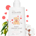 ECOLATIÈR Baby Cream Soap - 98% Natural, Vegan, Hypoallergenic Body Wash & Gentle Baby Soap for Sensitive Skin, Newborn & Toddler Care, Soft & Nourishing, 8.5 Fl Oz