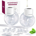 MOMPINKE wearable breast pump set with packaging and accessories on a white background