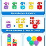 Montessori Toys for 1 Year Old, Toddler Fishing Game with Stacking Cups, Learning Educational Toys for 1 2 Year Old Boy Girl Birthday Gifts, Baby Toy 12-18 Months, Sensory Sorting Toy for Toddlers 1-3