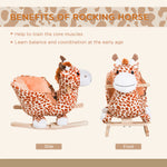 Qaba Kids Plush Ride-On Rocking Horse Toy Giraffe Style with Song for 18-36 Months, Brown
