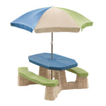 Step2 Naturally Playful Kids Picnic Table with Removable Umbrella, Indoor/Outdoor Toys, Fits 6 Children, Made of Durable Plastic, For Toddlers 3+ Years Old, Blue & Green