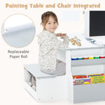 INFANS 3 in 1 Kids Art Table and Chair Set, Toddler Craft and Play Wood Activity Desk with Double-Sided Easel Blackboard Whiteboard, Paper Roll for Writing, Children Furniture for Daycare Nursery