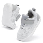 MORENDL Toddler Sneakers Baby Boys & Girls Barefoot Shoes Lightweight Breathable Walking Running Tennis Athletic Sport Shoes White Gray 12-15 Months Size 5
