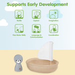 PlanToys Sailing Boat Seal - Bath Toy - Water Toy Children - Bath Toy Baby from 1 Year - Set with Sailing Boat and Removable Seal