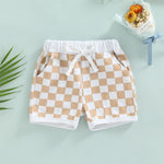 Lukivech Infant Toddler Baby Boy Casual Checkerboard Plaid Cotton Elastic Waist Jogger Shorts Summer Clothes (Yellow, 6-12 Months)