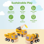 PlanToys® Highway Maintenance Wooden Montessori Vehicle and Imaginative Play Set | Creativity, Language and Social Skill Building Activity | Eco Friendly Construction Truck Set