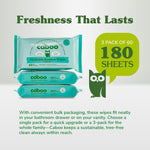 Caboo Mint Flushable Wipes, Certified Flushable, Septic Safe, Chemical Free, Biodegradable Wipes for Adults made with Renewable Bamboo Based Viscose (Pack of 3, Total of 180)