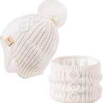 Baby Beanie Hat, Winter Warm Knit Cap and Scarf Set with Pom Pom for Girls, Toddler Winter Hat(0-36months)