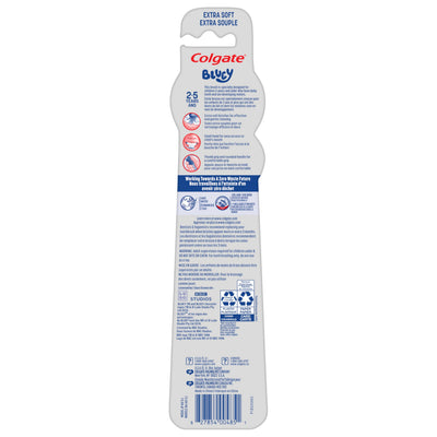 Colgate Bluey Extra Soft Toothbrush for Kids, Kids Toothbrush Pack with Built in Suction Cup Toothbrush Holder, Designed for Children Ages 2 and Up, Extra Soft Bristles, 2 Pack