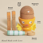 Le Toy Van - Wooden Honeybake 'Chicky Chick' Wooden Egg Cup Set | Pretend Food Kitchen Play Toy Set | Kids Role Play Toy Kitchen Accessories