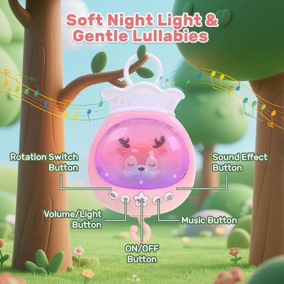 Aimafun Baby Crib Mobile for Girls with Music, Lights & Projection, Adjustable Volume, 360° Rotating Plush Crib Toys with Detachable Musical Box, Hanging Mobile for Crib, Nursery Decor