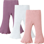 SOBOWO Baby Girl Flare Pants 3 Pack Toddler Solid Ribbed Ruffle Bell Bottoms Pants Trousers Fall Outfits