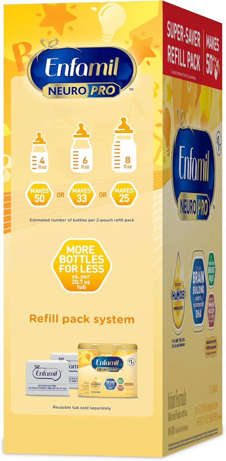 Enfamil NeuroPro Baby Formula, MFGM* 5-Year Benefit, Expert-Recommended Brain-Building Omega-3 DHA, Exclusive Immune Supporting HuMO6 Blend, Infant Formula Powder, Baby Milk, 31.4 Oz, Pack of 4