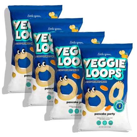 Multiple packages of Veggie Loops snacks on a white background
