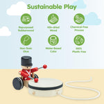 PlanToys® Wooden Pull Along Drummer | Musical Toy That Encourages Rhythm, Coordination & Focus | Montessori Eco-Friendly Educational Toy for Active & Imaginative Play