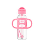 Dr. Brown's Milestones Narrow Sippy Straw Bottle, Spill-Proof with 100% Silicone Handles and Weighted Straw, 8 oz/250 mL, Gray & Pink, 6m+