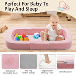 DAOLUAN Baby Travel Bassinet Bed & Chair, Fold Out Sofa Couch Lounger with 2-1 Mosquito & Canopy, Foldable Portable Travel Cot with Foam Raised Safety Bumpers for Infant Toddlers (Pink)