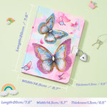 WERNNSAI 3D Butterfly Kids Diary for Girls, Secret Diary with Lock and Keys, Kids Journal Notebook Birthday Christmas Gift for 6 7 8-12 Year Old Girls, School A5 Lined Writing Drawing Notepad