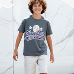 PATPAT Boys Graphic T-Shirts Size 7-8 Years Dark Grey Short Sleeve Crewneck Letter Print Tees Little Boy Casual Hippies Clothes