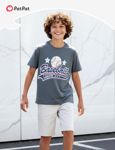 PATPAT Boys Graphic T-Shirts Size 7-8 Years Dark Grey Short Sleeve Crewneck Letter Print Tees Little Boy Casual Hippies Clothes