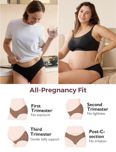 Momcozy Maternity Underwear Seamless, Pregnancy Postpartum Panties Under Bump Maternity Underwear Cotton 4 Pack