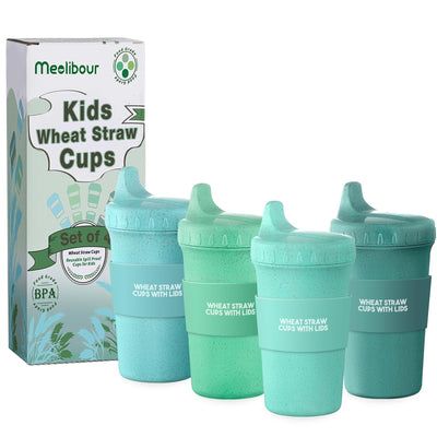 Set of Meelibour Kids Wheat Straw Cups with packaging on a white background