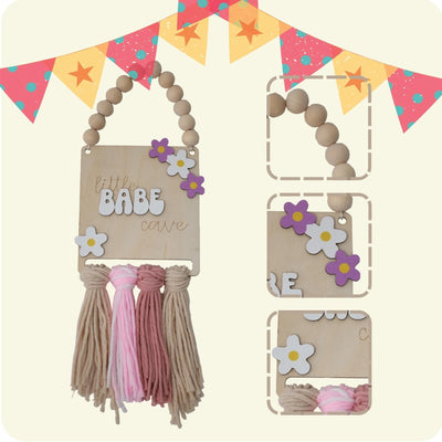 Little Babe Cave, Boho Style Wooden Bead Girls' Decoration,Floral Girls Sign,Nursery Decor, Macrame Sign, Babe Cave,Daisy Sign | Daisy Room Décor
