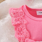 KAFIREN Baby Girl Clothes 6-9 Months Newborn Romper Dress Infant Lace Ruffle Sleeveless Summer Outfits with Headband Rose Red Butterfly 6-9 Months 90cm