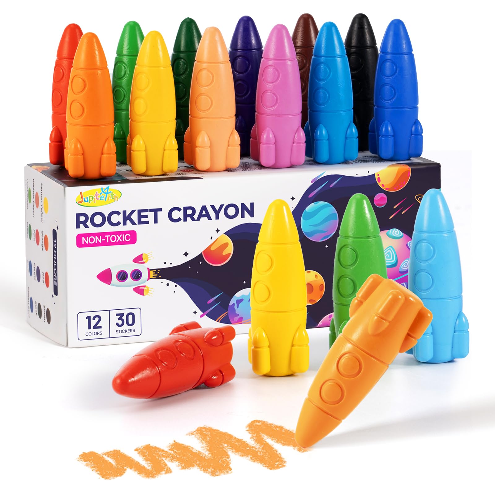 JUPITEARTH 12 Colors Crayons for Toddlers, Non-Toxic Washable - Bath ...
