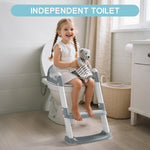 COOSEYA Potty Training Toilet with Step Stool Ladder, Toddler Kids Potty Training Seat for Boys Girls, Foldable Anti-Slip Toilet Toddler Seat Splash Guard Soft Cushion Safety Handles (Grey)