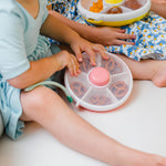 GoBe Kids Original Snack Spinner Bundle with Hand Strap and Sticker Sheet - Reusable Snack Container with 5 Compartment Dispenser and Lid | BPA and PVC Free | Dishwasher Safe | No Spill, Leakproof