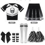 Spooktacular Creations Halloween Cheerleader Costume Girls, Bad Spirit Costume for Kids, Skull Scary Cheerleader Outfit with Accessories for Girls Halloween Parties Role Play, White Black, S