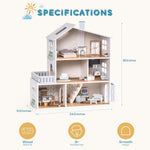 ROBUD Doll House, Wooden Dollhouse with 6 Rooms, 29-pcs Realistic Accessories, Dollhouse Playset for 4-6 Inch Dolls, Gifts for Kids & Toddlers, Nordic Style, Ages 3+