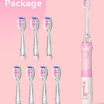 SEAGO Kids Electric Toothbrush with 2 Mins Brushing Timer and 8 Replacement Brush Heads,Rainbow LED Light Makes Brushing Fun, Battery Powered Toothbrush for Boys & Girls 3-6-8 Years Old,Pink